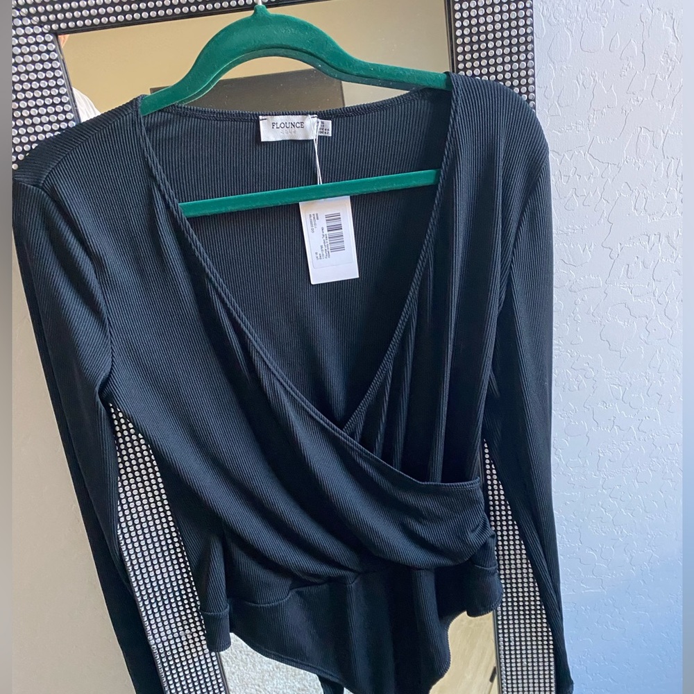 Black ribbed long sleeve bodysuit